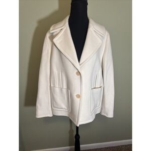 TALBOTS WOOL PEA COAT‎ JACKET BEIGE OFF WHITE Soft & Lined Women's 10 Petite